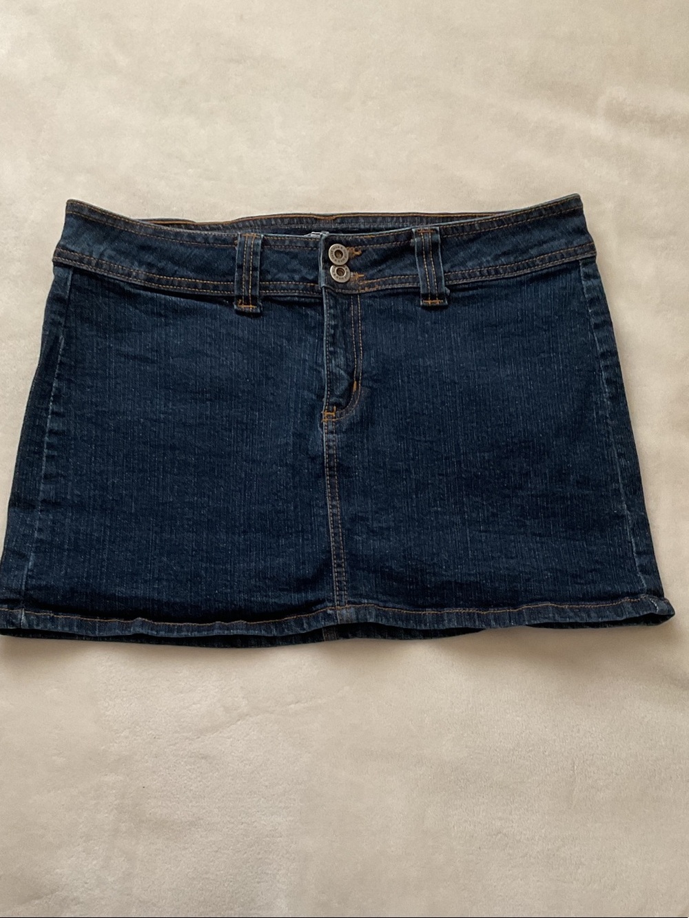 Just USA Indigo Denim Mini Skirt with Double Waist Button